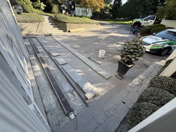 Granite Apron & Trench Drain by Oliveira Landscaping in South Shore, MA
