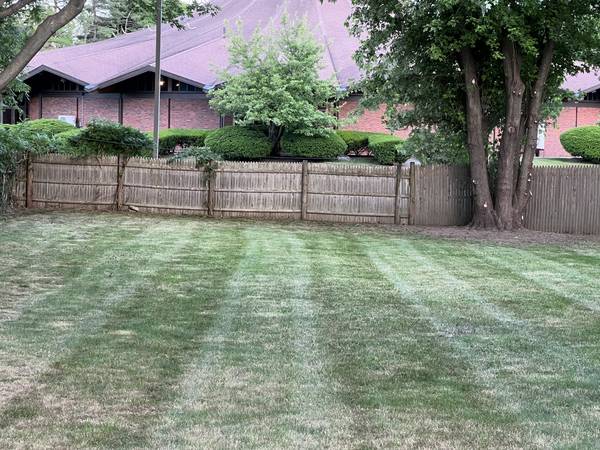 Even, healthy lawn along the fence line