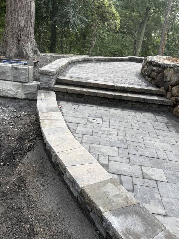 Detail of the granite step and paver landing