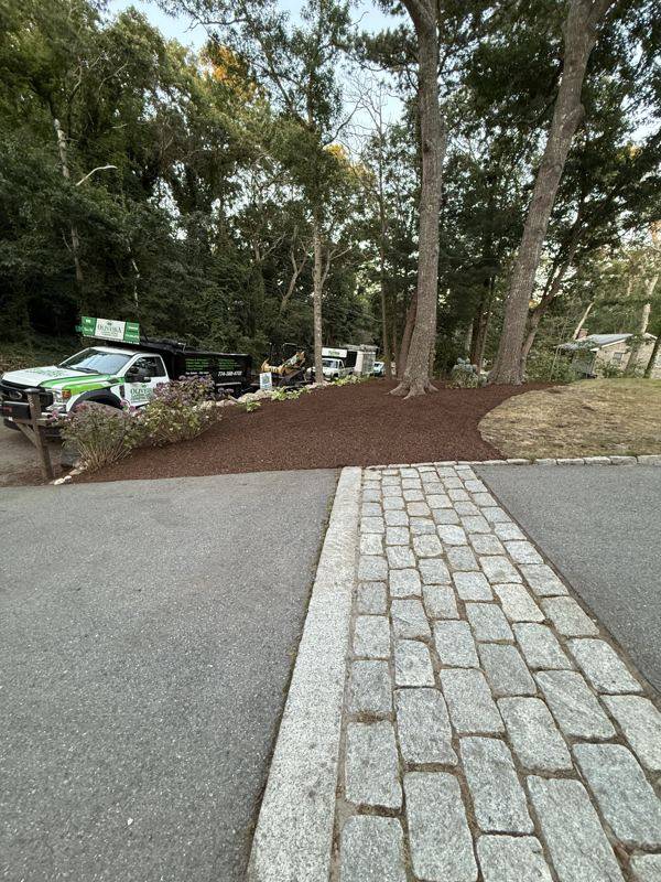 Woodland Paver Walkway & Stone Wall by Oliveira Landscaping in South Shore, MA