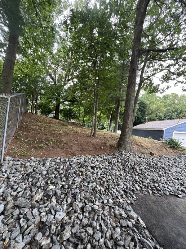 Stabilized slope along the chain-link fence