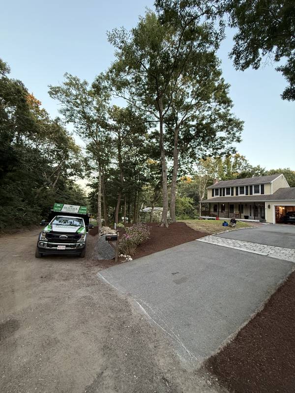 Finished front yard with the regraded driveway approach