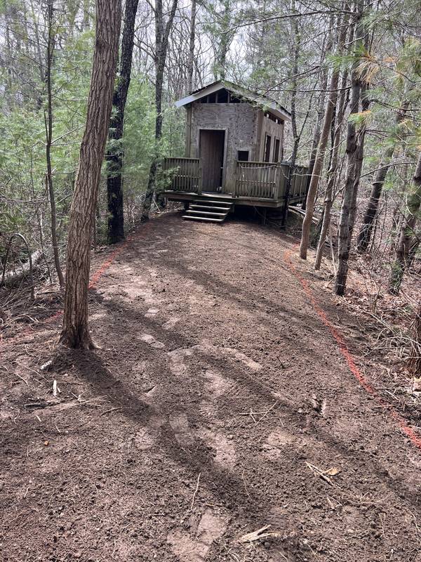 Graded path leading to the backyard shed