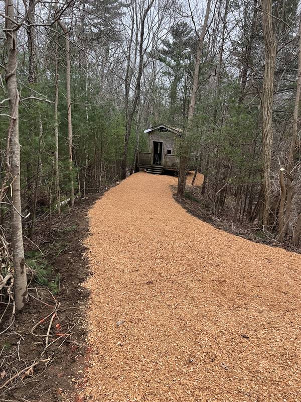 Woodland Wood-Chip Path & Privacy Fence by Oliveira Landscaping in South Shore, MA